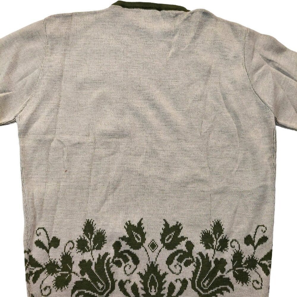 Vintage 1940s-1950s 3/4 Sleeve Crewneck Beige Olive Green Floral Woven Sweater - Picture 6 of 7